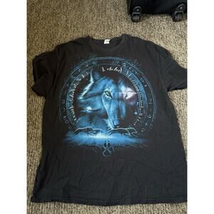 VTG Wolves Native American Dream Catcher Mens Black Graphic T-Shirt 2XL